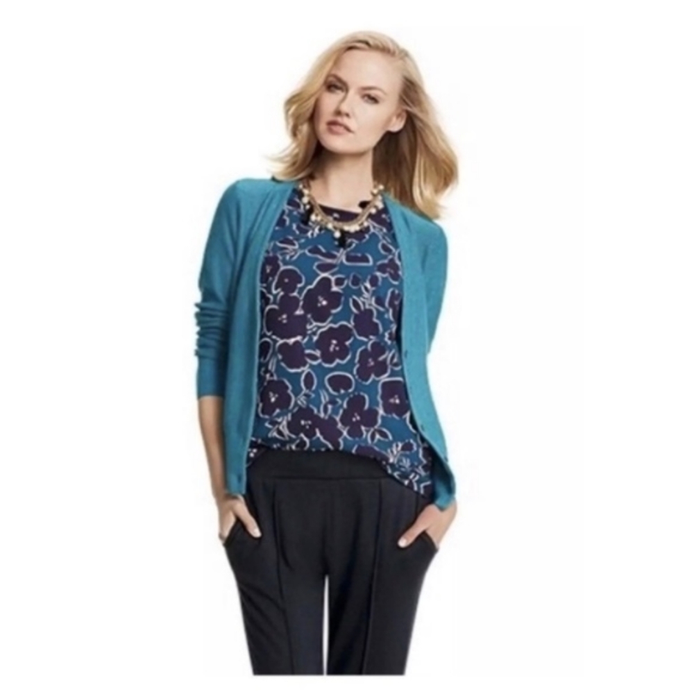 Cabi Cardigan Sweater Tearoom Classic Minimalist Academia Neutral Teal Blue